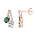 14K ROSE GOLD 2 1/2CT ROUND/OVAL/GREEN EMERALD PEAR DIAMOND LADIES EARRING (GREEN EMERALD PEAR DIAMOND 1.00CT) - Image 2