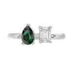 14K WHITE GOLD 1.00CT EMERALD/GREEN EMERALD PEAR DIAMOND LADIES RING - Image 5