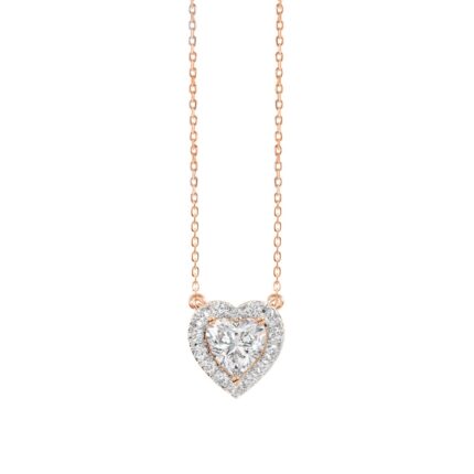 LADIES NECKLACE 1 1/4CT ROUND DIAMOND 14K ROSE GOLD (CENTER STONE HEART DIAMOND 1CT)