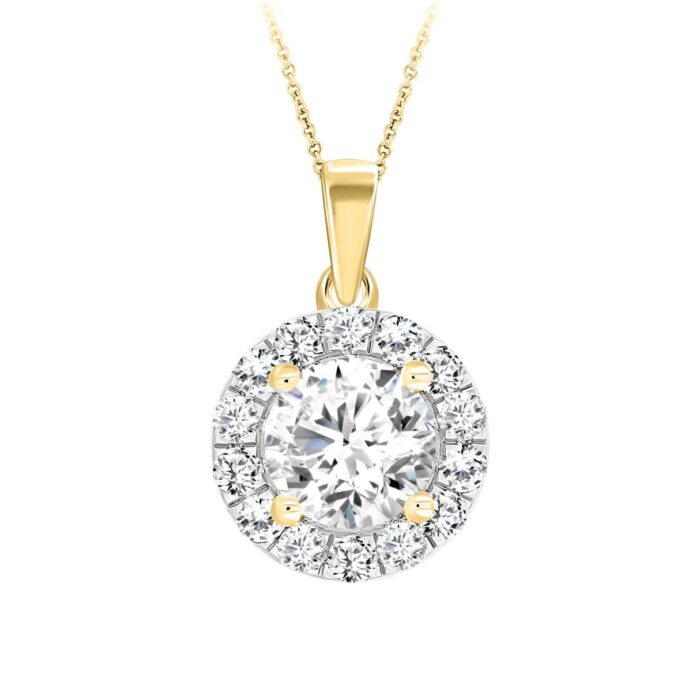 LADIES PENDANT WITH CHAIN 1CT ROUND DIAMOND 14K YELLOW GOLD (CENTER STONE ROUND DIAMOND 3/4CT ) - Image 1