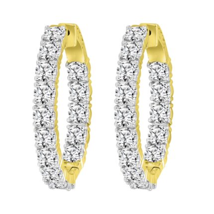 LADIES HOOP EARRINGS 9CT ROUND DIAMOND 14K YELLOW GOLD
