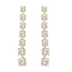 LADIES LINEAR EARRINGS 3CT ROUND DIAMOND 14K YELLOW GOLD