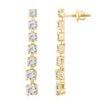 LADIES LINEAR EARRINGS 3CT ROUND DIAMOND 14K YELLOW GOLD - Image 2