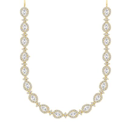 LADIES NECKLACE 16CT ROUND/PEAR DIAMOND 14K YELLOW GOLD