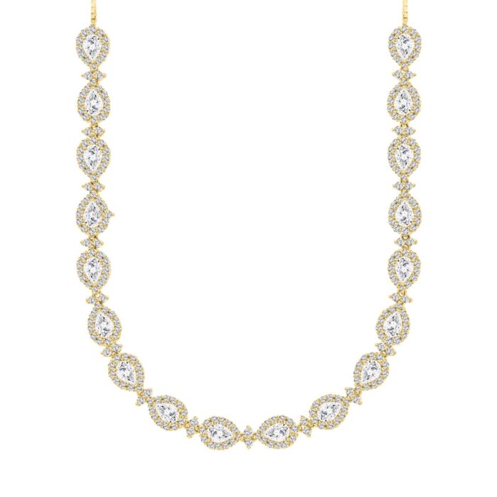 LADIES NECKLACE 16CT ROUND/PEAR DIAMOND 14K YELLOW GOLD - Image 1