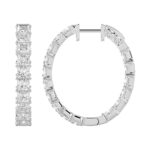 LADIES HOOP EARRINGS 5CT PRINCESS DIAMOND 14K WHITE GOLD - Image 2