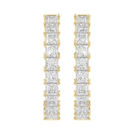 LADIES HOOP EARRINGS 5CT PRINCESS DIAMOND 14K YELLOW GOLD