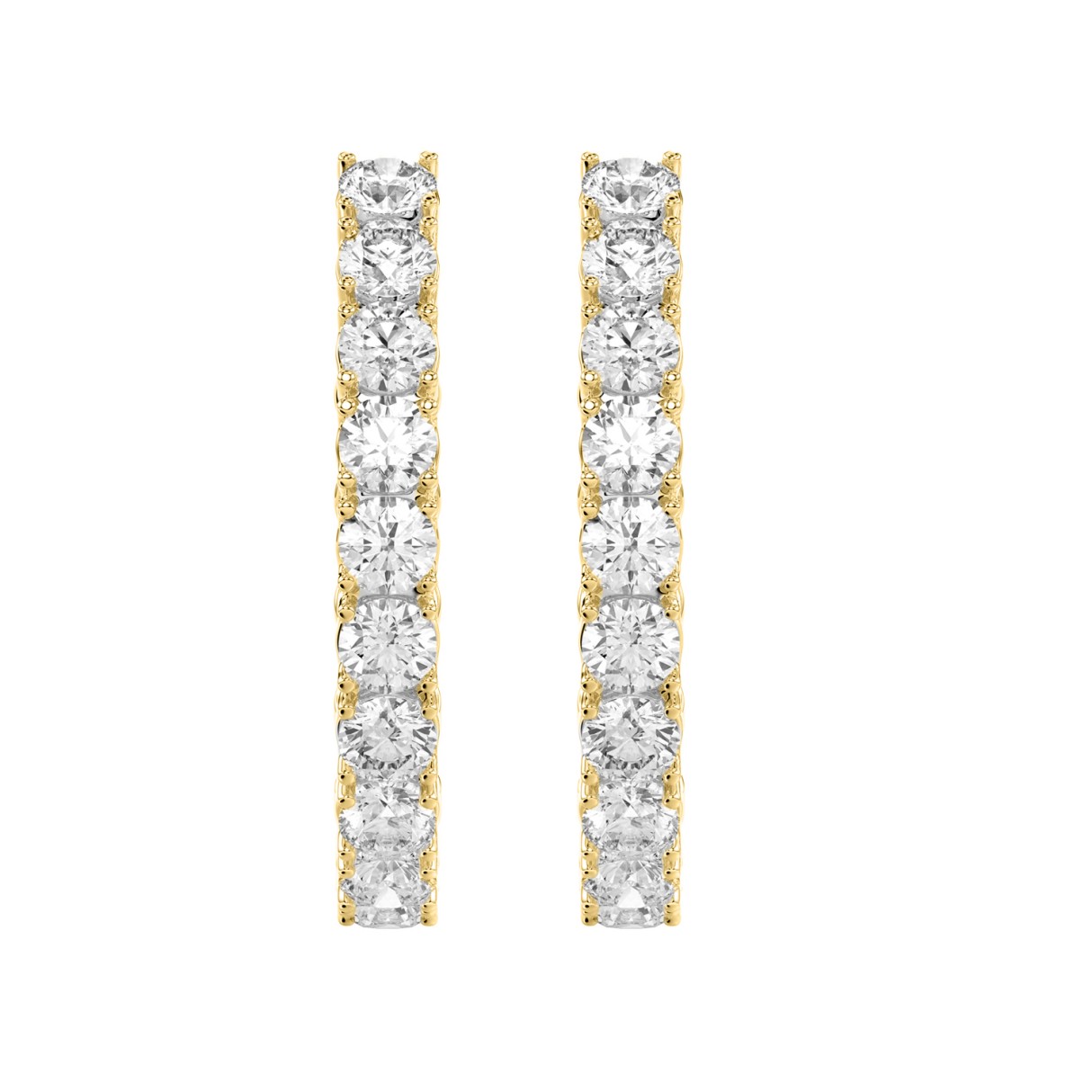 LADIES HOOP EARRINGS 7CT ROUND DIAMOND 14K YELLOW GOLD - Image 1