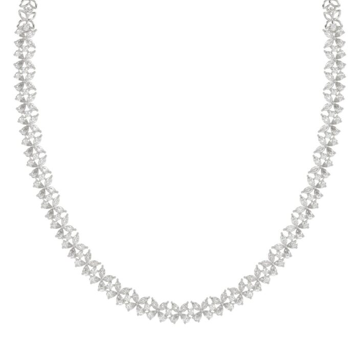 LADIES NECKLACE 19 1/2CT ROUND/PEAR/MARQUISE DIAMOND 14K WHITE GOLD - Image 2