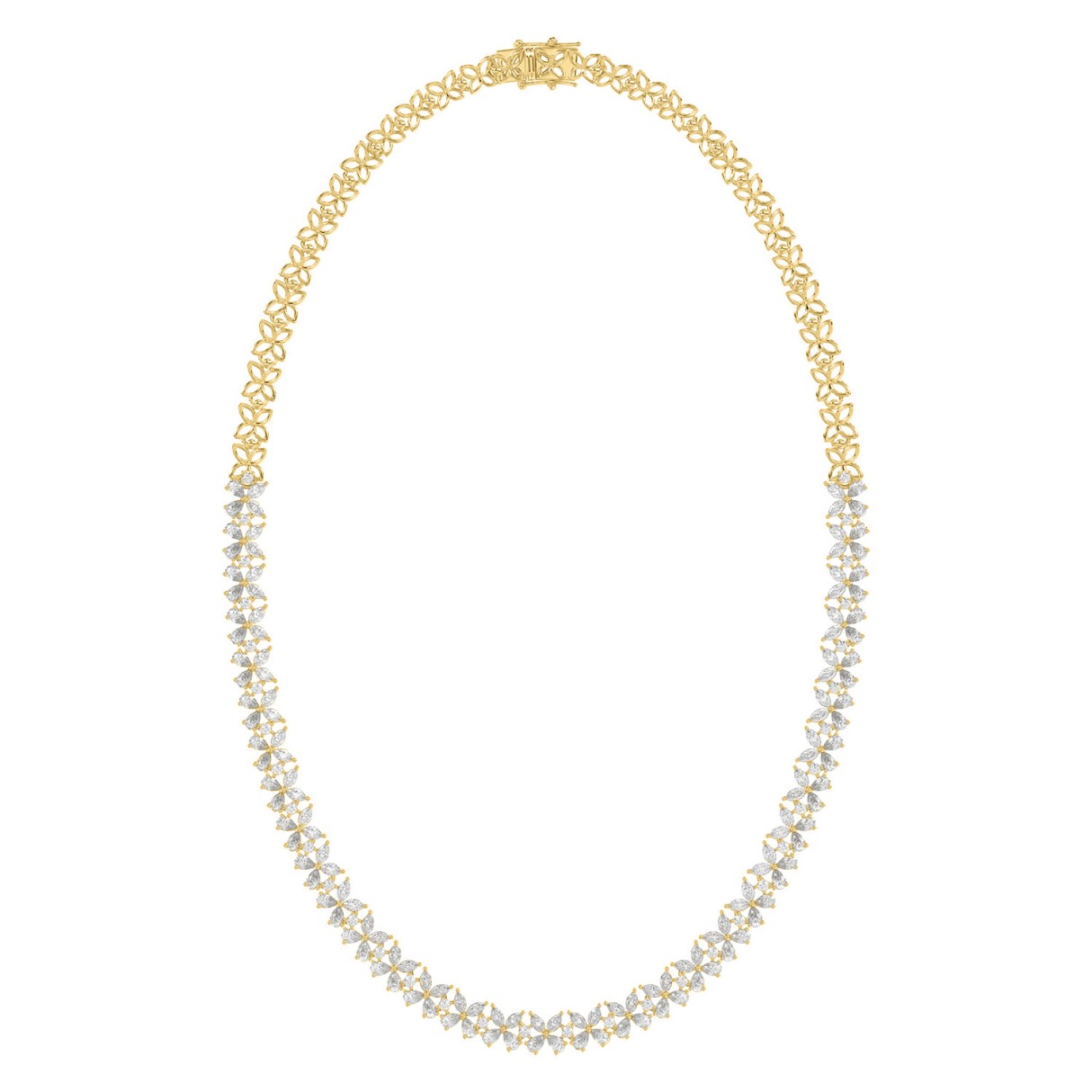 LADIES NECKLACE 19 1/2CT ROUND/PEAR/MARQUISE DIAMOND 14K YELLOW GOLD - Image 1