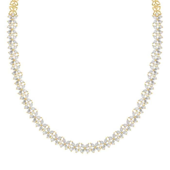 LADIES NECKLACE 19 1/2CT ROUND/PEAR/MARQUISE DIAMOND 14K YELLOW GOLD - Image 2