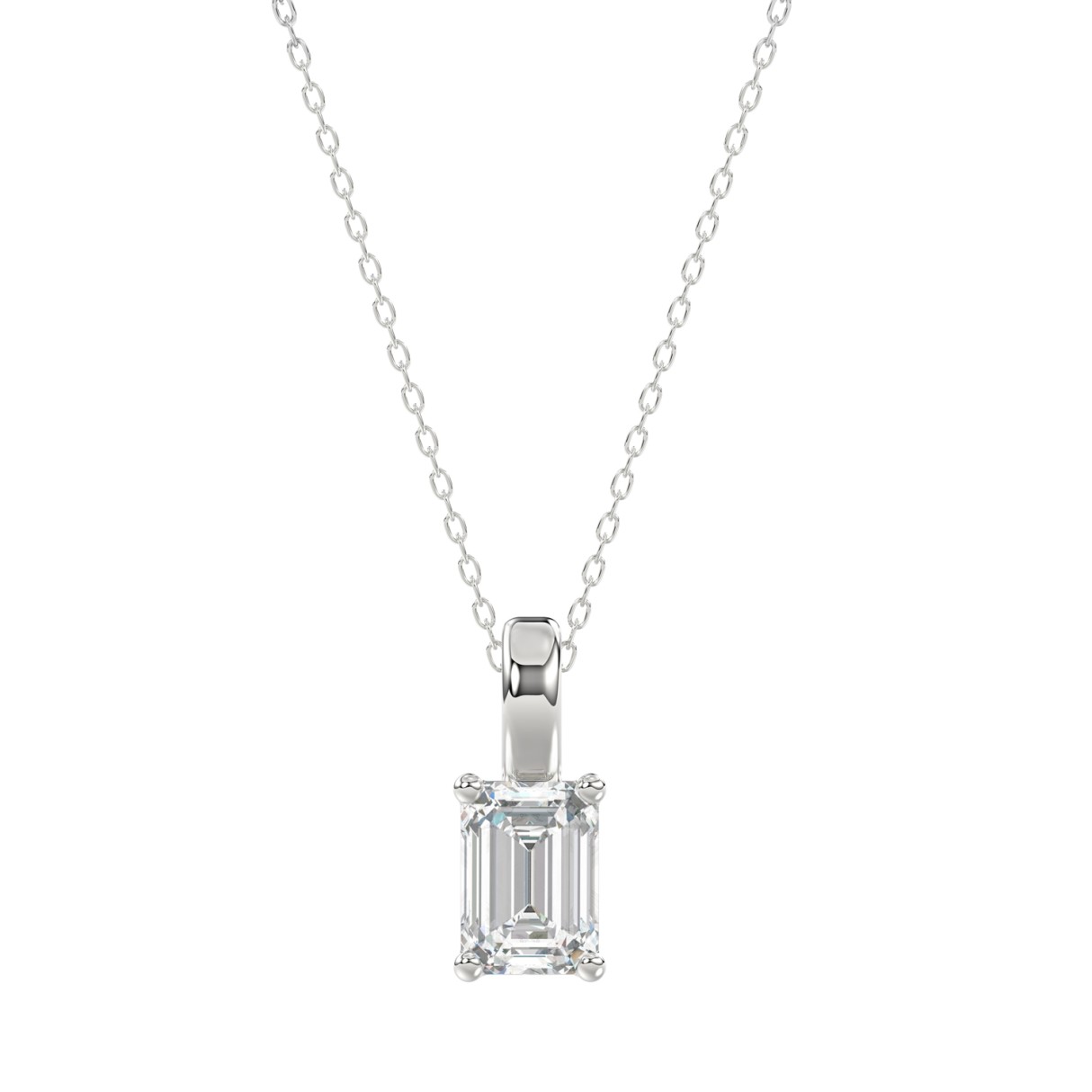 LADIES SOLITAIRE PENDANT WITH CHAIN 1CT EMERALD DIAMOND 14K WHITE GOLD - Image 1