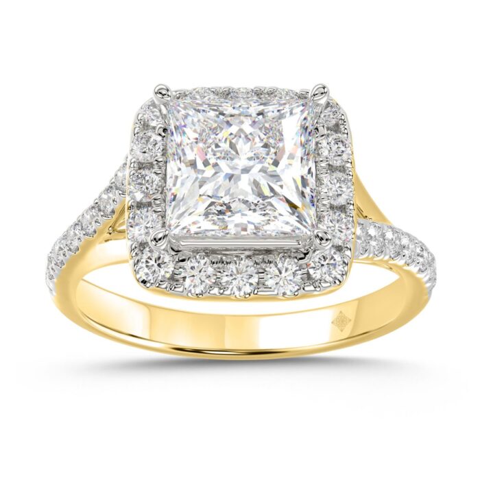 LADIES RING 2CT ROUND/PRINCESS DIAMOND 14K YELLOW GOLD (CENTER STONE PRINCESS DIAMOND 1 1/2CT ) - Image 1
