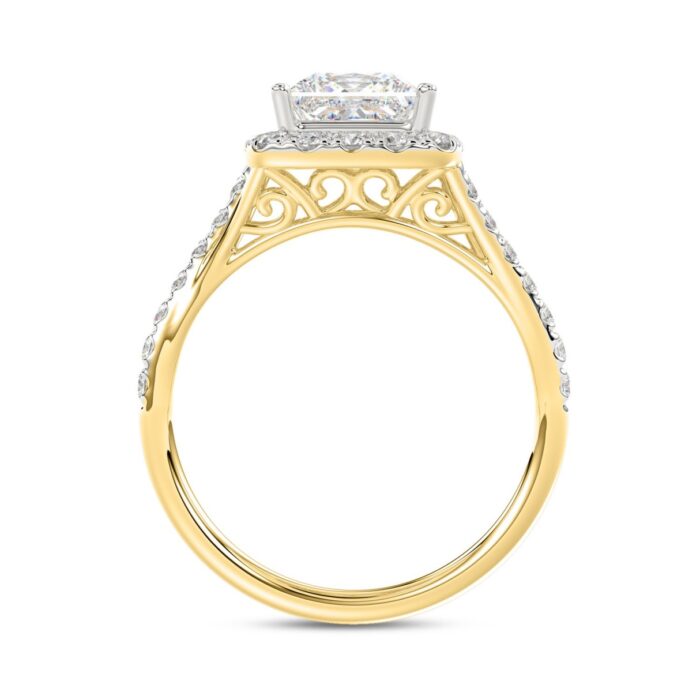 LADIES RING 2CT ROUND/PRINCESS DIAMOND 14K YELLOW GOLD (CENTER STONE PRINCESS DIAMOND 1 1/2CT ) - Image 2