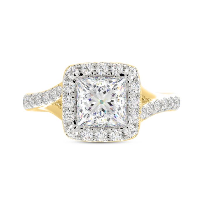 LADIES RING 2CT ROUND/PRINCESS DIAMOND 14K YELLOW GOLD (CENTER STONE PRINCESS DIAMOND 1 1/2CT ) - Image 4